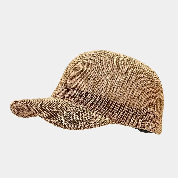 Stacked beige and black woven caps with a classic curved brim and adjustable strap.